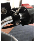 Slick Cnc Aluminum Motorcycle Brake Clutch Master Cylinder Clamp Cover Caps For 22Mm Handlebars shown on handlebars with red controls.