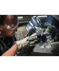 Mechanic using One Quarter Inch Right Angle Die Grinder With Composite Housing Twenty Thousand RPM One Third HP Lightweight under car hood