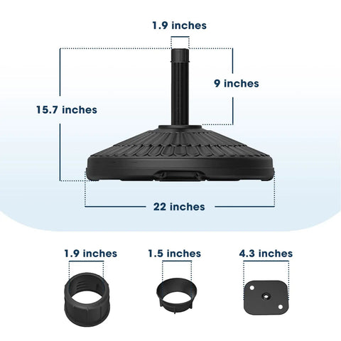 Heavy Duty 90 Lb HDPE Round Patio Umbrella Base for 1.5 to 1.9 Inch Poles Adjustable Fill Weighted Umbrella Stand dimensions