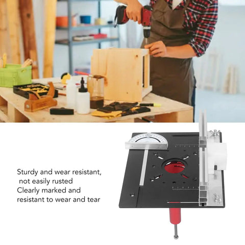 Hardcore Aluminum Router Lift Rig With Stainless Steel Plate For Pro Woodworking Bench Mounts featuring smooth lift knobs on a workbench.