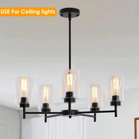 Chandelier with clear cylinder glass lampshades, 6-pack for fixtures. Six Pack Clear Glass Lampshades Set For Pendant Lights