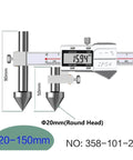 XEODUPEAS Round Hole Center Distance Digital Caliper 10mm 20mm Cone Measuring Line(20-150mm) displayed with clear digital readout.