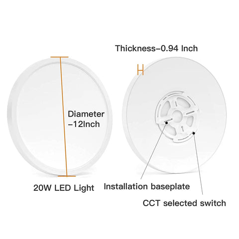 12 Inch Dimmable Flush Mount LED Ceiling Light Fixture Two Pack With Five Color Temperatures thickness and components