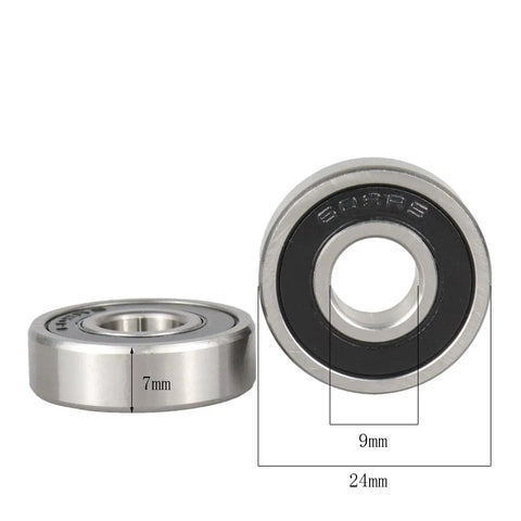Ten Pack 6092RS Double Rubber Seal Bearings 9x24x7mm ABEC5 Z3V3 High Speed Sealed Miniature Bearings For Motors, Power Tools, Toys And Household Appliances With Low Noise And Smooth Operation, side and front view