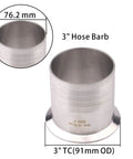 DERNORD 3-inch tri-clamp to 3-inch hose barb stainless SUS304 sanitary fitting; front view with 76.2 mm diameter.