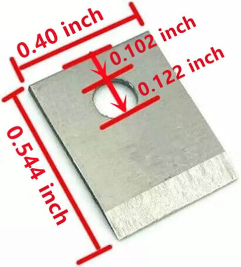 Close-up of RJ45 Pass Through Crimp Tool Replacement Blades 5 Pack 8 Pin Cavity Heavy Duty Steel, showing size measurements in inches