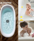 Heavy Duty Silicone Tub Stopper Two Pack Standard Six Inch Drain Plug in a bathtub, preventing water loss.