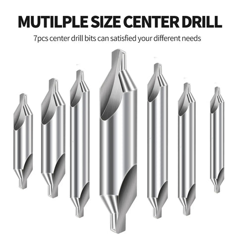 Center Drill Bits Set Built Tough With High Speed Steel, 7 Pc 60 Degree Countersink Tool Kit For Lathe Metalworking
