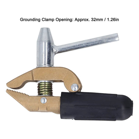 Heavy Duty 800A Grounding Brass Welding Clamp With Rubber Sleeve And Large 32mm Opening, showing clamp mechanism and opening size.