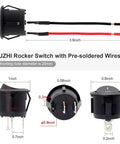 Six Pack Pre Wired Round Rocker Switches 2 Position On Off Toggle 12V DC With 100mm Leads side and front views