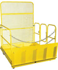 Rock Solid 54 Inch Wide Mobile Work Platform Safety Cage For Forklifts And Fork Trucks, yellow safety cage with mesh backing.