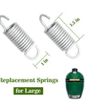 Replacement Hinge Springs For Large Big Green Egg Accessories showing two springs and dimensions for outdoor grill use.