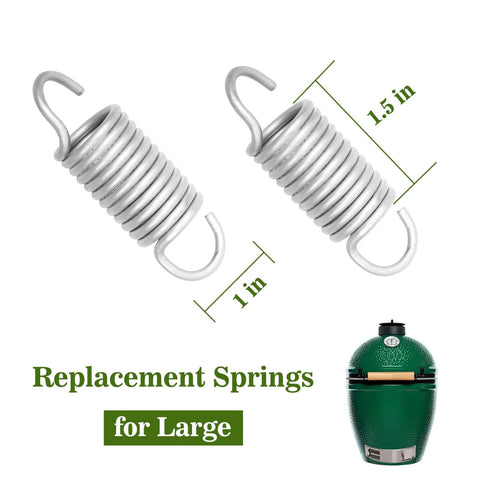 Replacement Hinge Springs For Large Big Green Egg Accessories showing two springs and dimensions for outdoor grill use.