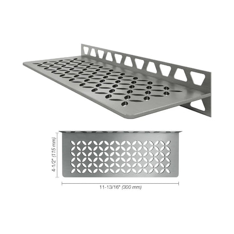 Rectangular Shower Shelf For Tiled Walls In Stainless Steel With Brushed Finish 4mm Thick Floral Design No Fuss Install