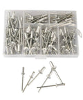 Assorted Blind Rivets Kit 120 Pcs M3.2 And M4 Aluminum Dome Head Pop Rivets set in organizer box with displayed pieces