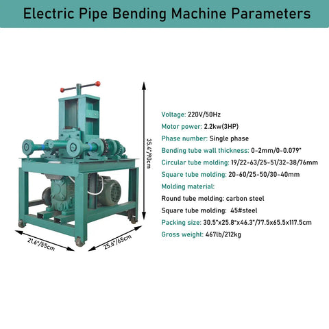 Intsupei 2.2Kw Electric Pipe Bender For Heavy Duty Round And Square Tube Bending With 15 Round Dies Plus 9 Square Dies 220V Cold Bending Roller Machine parameters with dimensions and specs