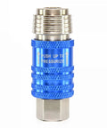 5-In-1 Universal Safety Air Coupler with 0.25 Inch Female Thread in blue, heavy-duty quick connect for auto and industrial jobs, 250 PSI