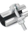 Close-up of stainless steel pipe repair clamp with bolt and rubber lining for 1x3 in water/copper pipe leak repair
