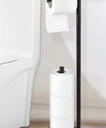 Free Standing Black Toilet Paper Holder Stand With Phone Shelf And Built In Storage, No More Paper Panic, 4 Roll Capacity
