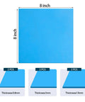 Front view of blue 8x8 inch gasket sheet; non-asbestos high-temperature material; thickness 0.8/1.0/1.5 mm, six sheets.