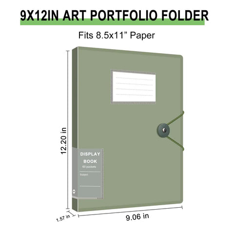 Rugged Binder With Clear Sleeves And 60 Sheet Protectors, Holds 120 Pages, Boss Level Presentation Book For Artwork, Sheet Music, And Documents, Green