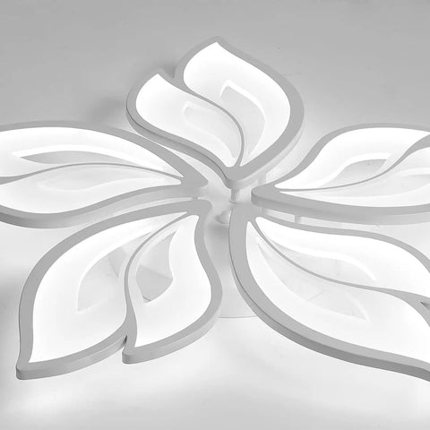 Five Leaf LED Ceiling Light with Remote Control for Living Room, 23.6-Inch Lit Flush Mount Chandelier with Acrylic White Leaves