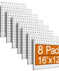 Built Tough As Nails Eight Piece Steel Pegboard Panels 16 By 12 Inch Heavy Duty Wall Storage Rack For Garage And Shop Tool Organization Includes Full Drill Anchors And Screws Kit White, set of eight white steel panels.