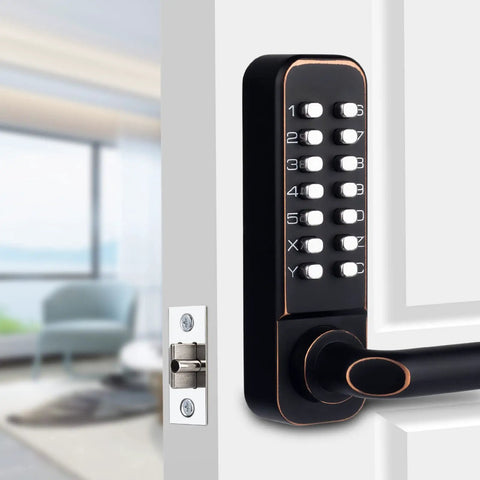 Mechanical Combination Door Lock With Keypad No Batteries No Wiring 100 Percent Mechanical Keyless Access Dual Tone Black And Gold Finish Durable Lock For Easy Home Or Office Security