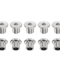 10 Pack Hollow Dowels and Tenon Center Transfer Plugs Three Eighth Inch Dowel Centering Pins Drilling Hole Tool for Woodworking Pro Grade Handy Durable 304 Stainless Steel Black, showing ten metal plugs with hollow centers.