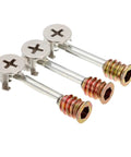 Rock Solid M6 Cabinet Screws Heavy Duty 3 In 1 Furniture Connectors No Sweat Assembly Hardware For Kitchens And Cabinets 50 Pack close-up of metal bolts and locking nuts.
