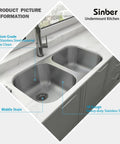 Undermount Double Bowl Kitchen Sink 32 By 18 By 9 Inches, 18 Gauge 304 Stainless Steel, Satin Finish with quiet operation in countertop