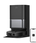 Dreame L40 Ultra Gen 2 robot vacuum and mop with self-emptying dock in black; smartphone displays app.