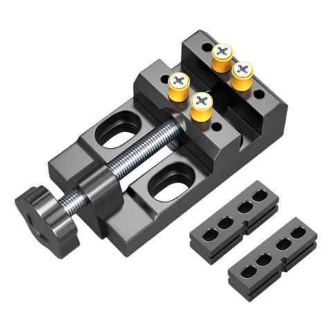 Mini Drill Press Vise For Precision Crafting And Watch Repair Aluminum Bench Clamp With Four Interchangeable Posts Sturdy Handy Flat Table Vice For Small Parts Beads Nuts And Hobby Projects, black aluminum with posts