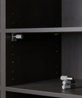Heavy Duty L-Shaped Shelf Pegs for Cabinets and Wardrobes, Gray Glass Pins Fit 5mm Holes, 10 Pack in a wooden cabinet display