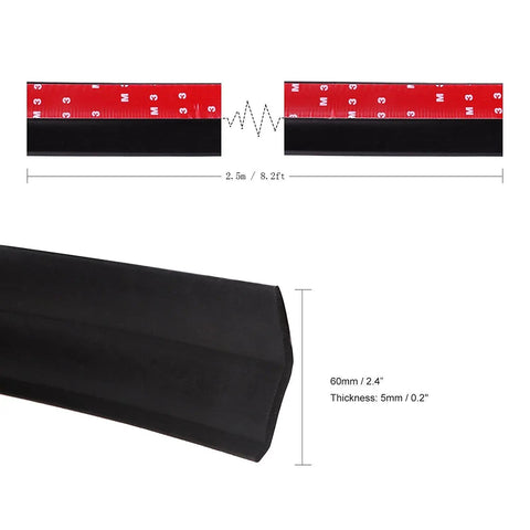 Universal Car Front Bumper Lip Spoiler Protector Rubber Skirt Guard 2.5M Long Black Flexible TPVC Material dimensions