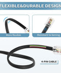 Close-up of flexible 11.48ft 4-pin cable for Bass Control Knob With 11.48ft Extension Cable For Car Amplifier Remote Subwoofer Volume Adjuster.