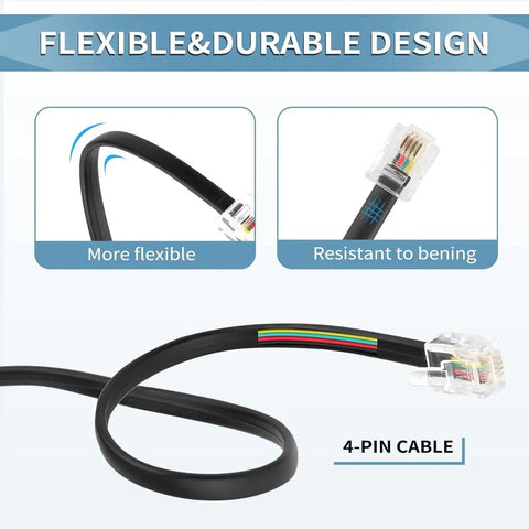Close-up of flexible 11.48ft 4-pin cable for Bass Control Knob With 11.48ft Extension Cable For Car Amplifier Remote Subwoofer Volume Adjuster.