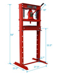 Heavy Duty 20 Ton H Frame Hydraulic Shop Press With Adjustable Height And Dual Guide Rods Crafted For Smooth Operation And Easy Garage Rig Up For Any Auto Repair Job In Bold Red, measuring 59 inches tall.