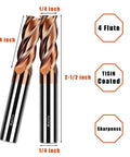 Two Maclix 1/4-inch carbide end mills, TiSiN-coated, four-flute, 2-1/2-inch overall length