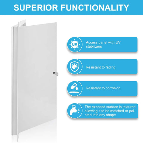 Heavy Duty White Drywall Access Panel 18 By 22 Inch With Secure Lock And Key for ceiling, showing flush installation with textured surface.
