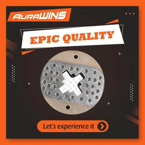 AuraWINS electric trailer brake magnet kit front view: round perforated metal plate with cross-shaped cutout on packaging