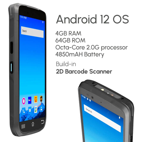 Rugged Android 12 Barcode Scanner Handheld Mobile Computer With Octa Core 2.0GHz 1D 2D QR Code NFC Reader IP66 4G WiFi 6.0 Inch Touch Screen