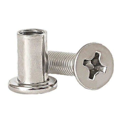 Stainless Steel M6 Cross Countersunk Head Locking Screws And Nuts Kit 50 Sets Furniture Connector Fasteners For Indoor And Outdoor Use 304 Stainless Steel With Strong Threads And Smooth Finish For Quick Tighten And Easy Adjust, M6 screw close-up