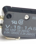 Pin Plunger Micro Switch With Snap Action SPDT, 15A 250V AC DC, Normally Open And Normally Closed Contacts, black casing close-up