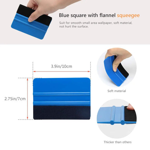 Blue square with flannel squeegee from Nine Piece Car Window Tint Tools Kit With Blue Rubber Squeegee And Soft Cloth White Card Squeegee