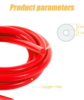 Heavy Duty Silicone Vacuum Hose 10 Ft Long One Eighth Inch Inner Diameter High Temperature 130 PSI Max Flexible Auto Radiator Vacuum Tubing Red Durable Multiuse Line For DIY Engines Repairs And Replacements, coiled red hose with product parameters displayed