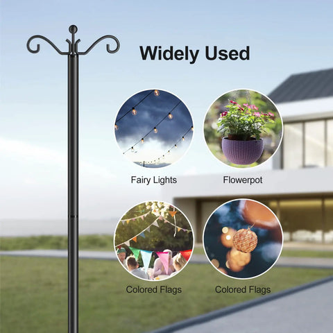 Outdoor String Light Poles 2 Pack 8.5 Ft Heavy Duty Metal Posts With 5 Prong Base And Spiral Ground Anchor For A Stable Backyard Use