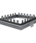Front view of an 8x8 inch galvanized steel duct access door frame with hinged latch.