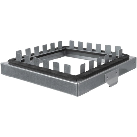 Front view of an 8x8 inch galvanized steel duct access door frame with hinged latch.