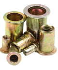 90 Piece Mixed Zinc Plated Carbon Steel Flat Head Rivet Nut Kit With M3 M4 M5 M6 M8 M10 Thread Sizes In Gold Finish